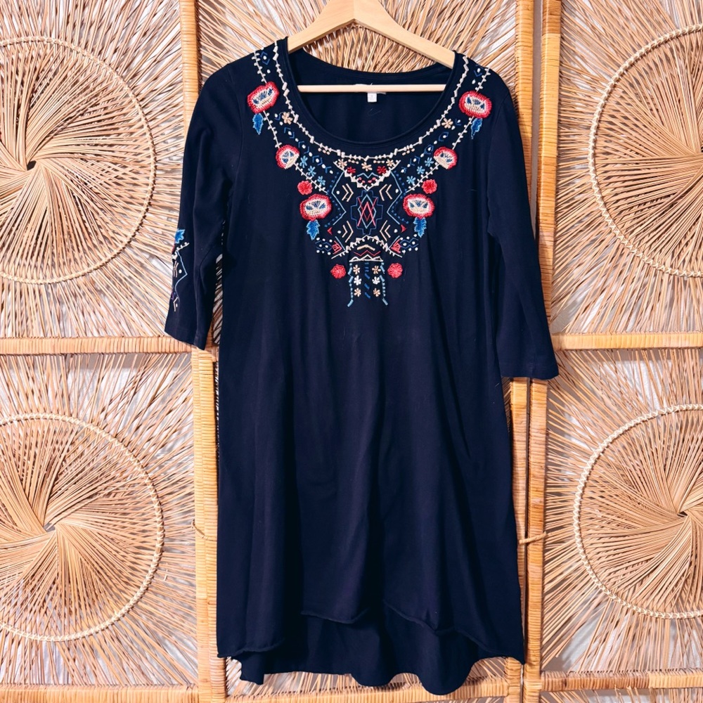 CAITE Embroidered Black Women's Tunic Top SZ S 100% Cotton